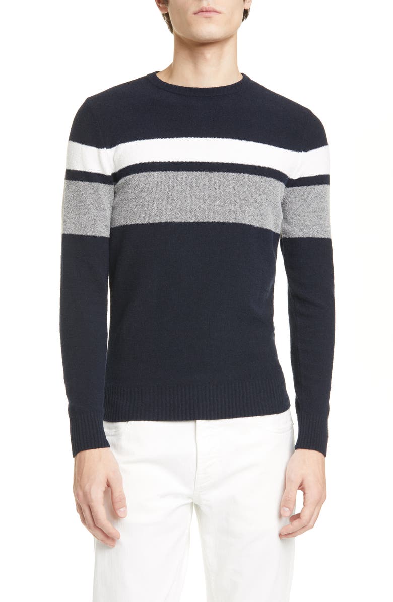 Eleventy Slim Fit Stripe Cotton Blend Crewneck Sweater, Main, color, 