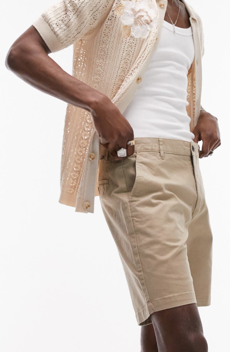 Topman Slim Fit Chino Shorts, Alternate, color, Stone