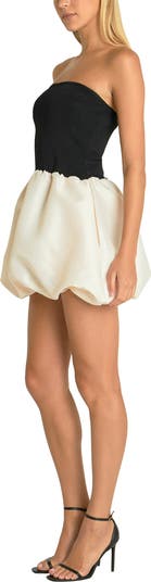 Voluminous Bubble Hem Strapless Mixed Media Minidress