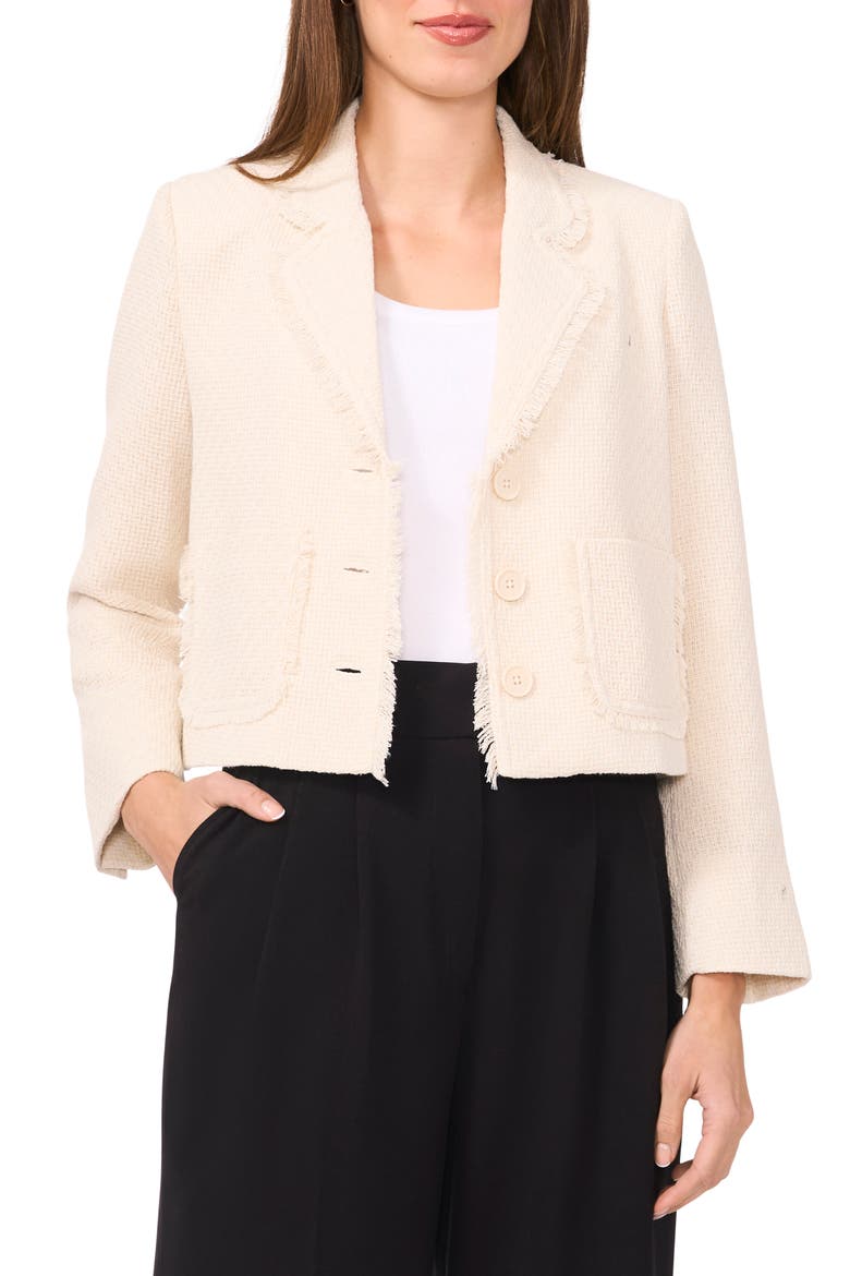 Fringe Detail Tweed Jacket, Main, color, ALMOND MILK