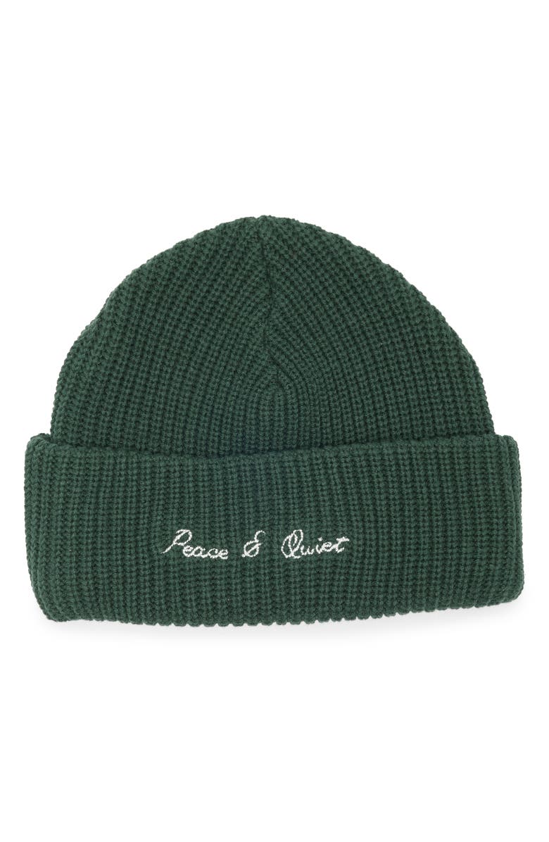 Museum of Peace & Quiet Signature Ribbed Cotton Beanie, Main, color, Forest