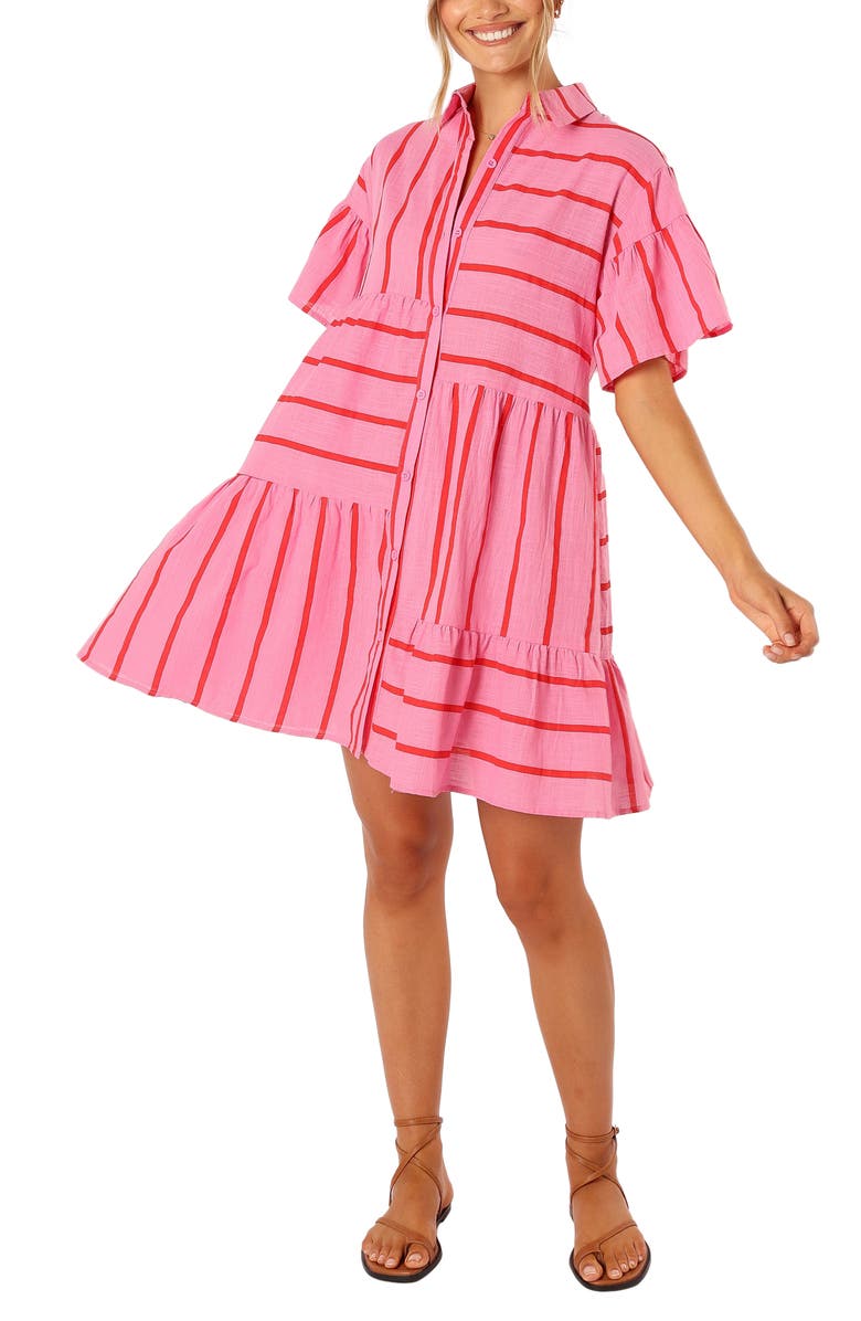 Petal & Pup Peachy Stripe Cotton Trapeze Minidress, Main, color, 