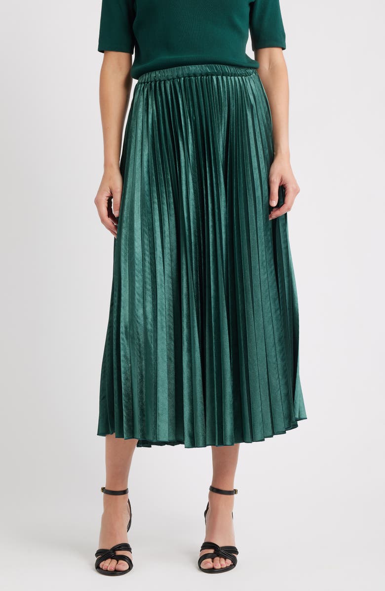 Anne Klein Pull-On Pleated Velour Skirt, Main, color, Pine Forest