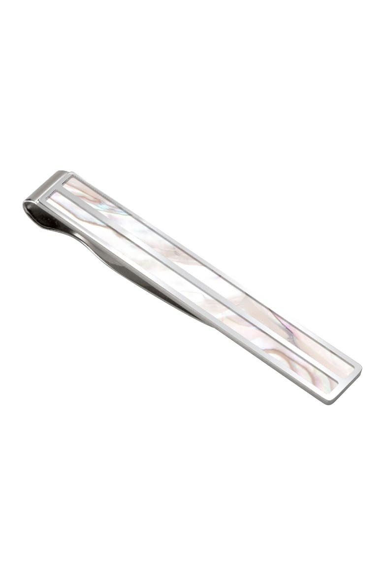 Mother-of-Pearl Tie Clip, Main, color, SILVER/ WHITE