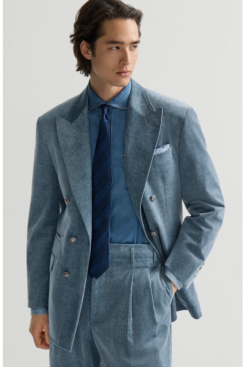 Denim-effect cotton velvet one-and-a-half breasted Tailor blazer with metal buttons, Alternate, color, Cerulean