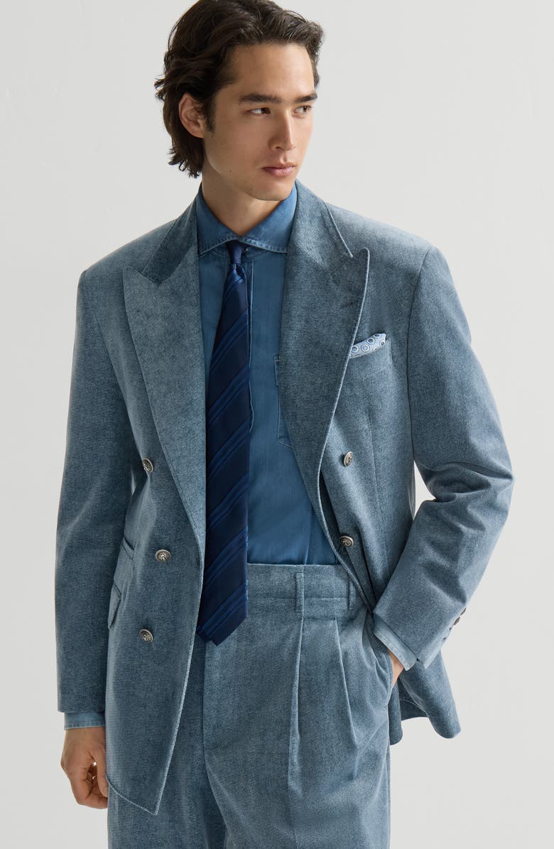 Brunello Cucinelli Denim-effect cotton velvet one-and-a-half breasted Tailor blazer with metal buttons, Alternate, color, Cerulean
