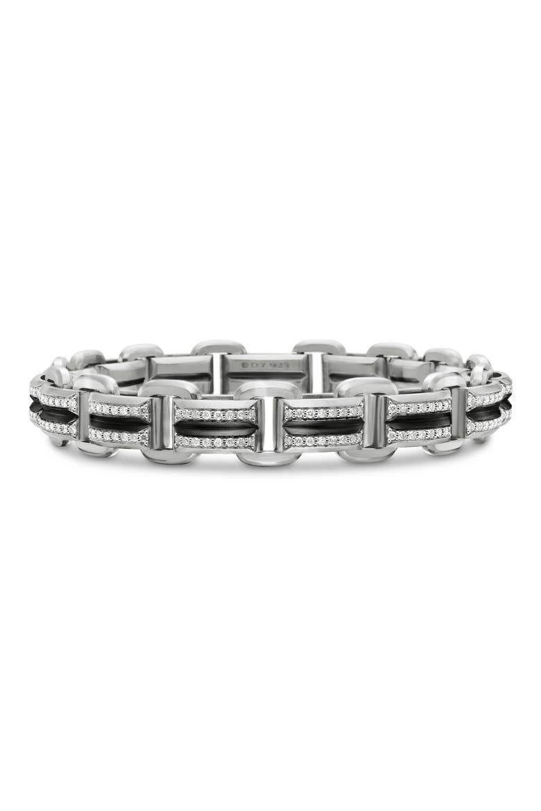 Deco Beveled Link Bracelet with Pavé Diamonds, Main, color, STERLING SILVER