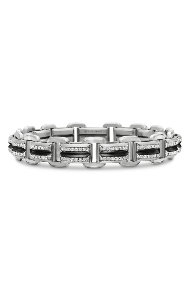 David Yurman Deco Beveled Link Bracelet with Pavé Diamonds, Main, color, Sterling Silver
