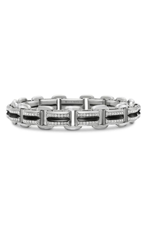 Deco Beveled Link Bracelet with Pavé Diamonds