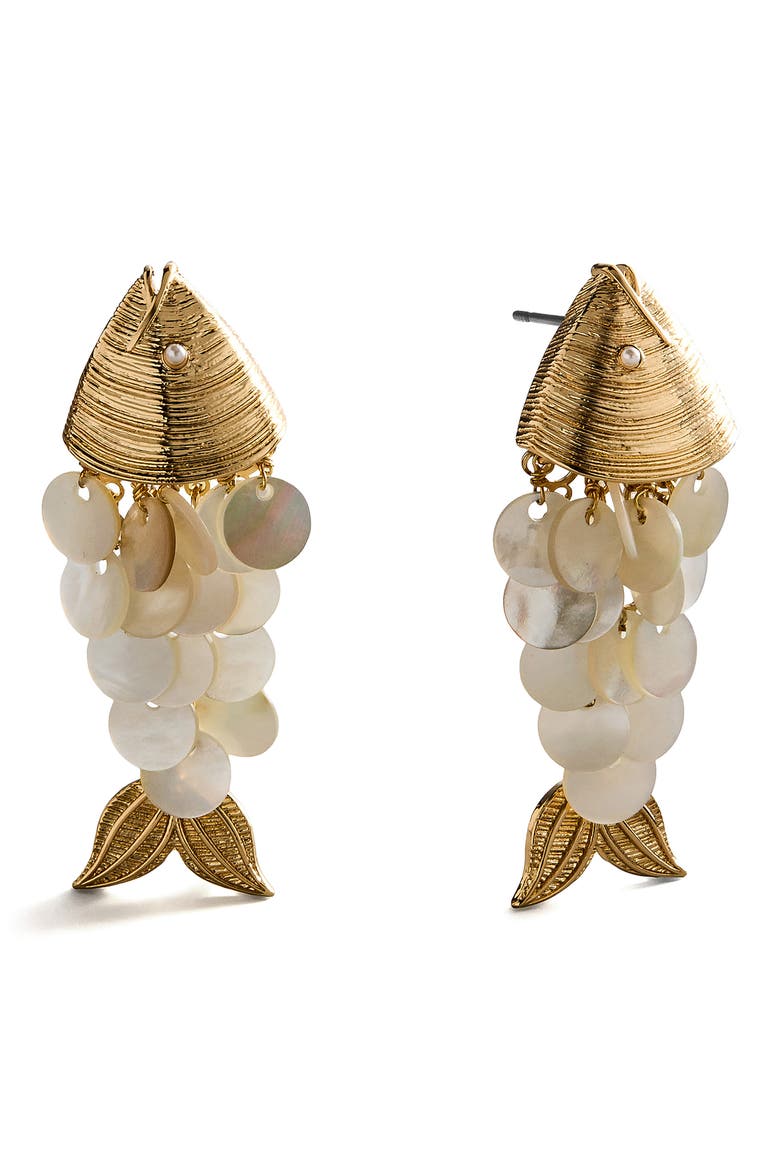 Ripple Effect Fish Statement Earrings, Alternate, color, WHITE