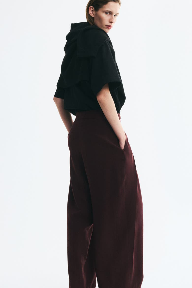 Wrap-detail Barrel Pants, Alternate, color, Burgundy