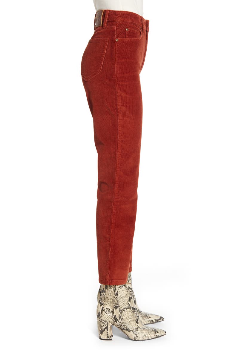 High Waist Straight Leg Corduroy Ankle Pants, Alternate, color, BURNT HENNA CORD