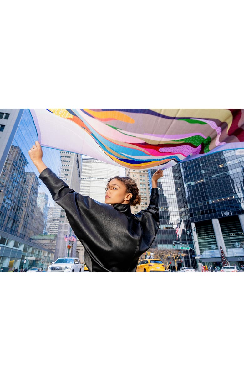 Jessie Zhao New York Double Sided Wool Silk Scarf Of Ocean Breeze, Alternate, color, Blue