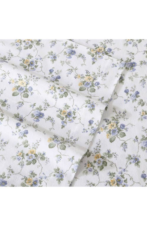 Laura Ashley Le Fleur Cotton Flannel Sheet Set In Light Pastel Blue