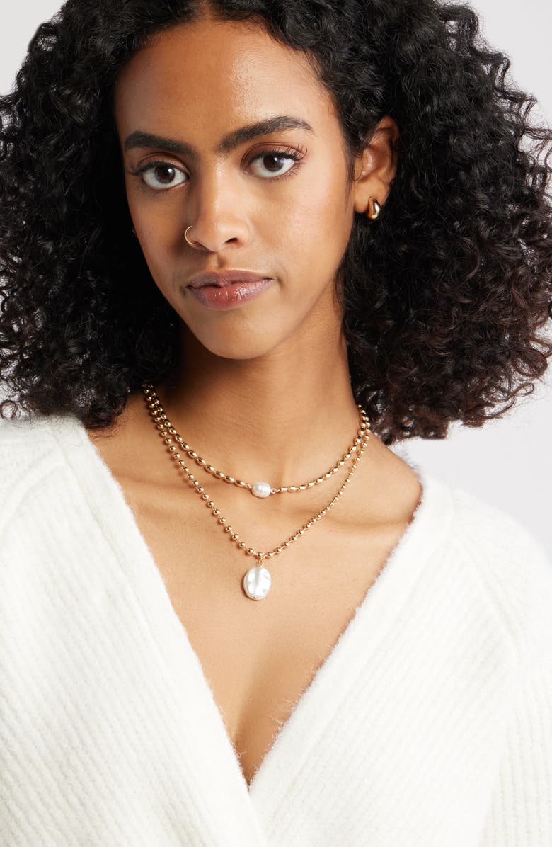 Open Edit Set of 2 Cultured Pearl Ball Chain Necklaces, Alternate, color, White- Gold