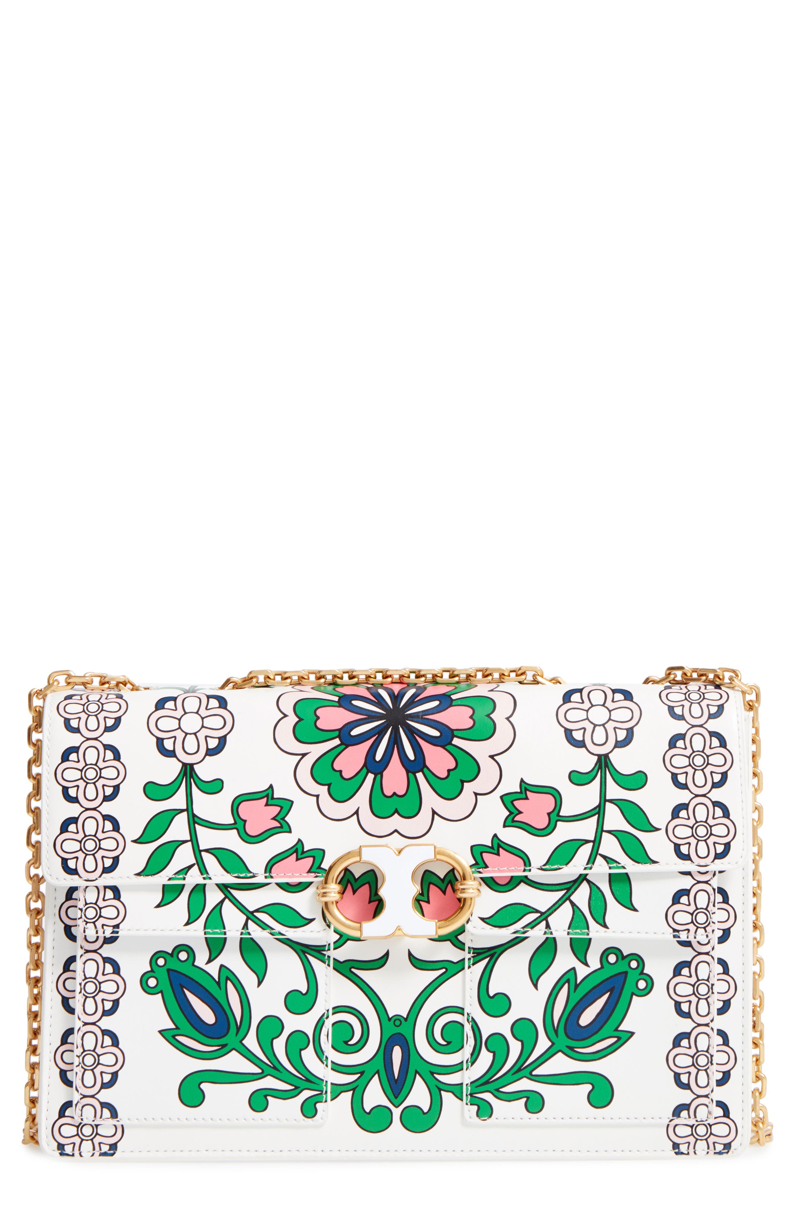Gemini Link Large Leather Shoulder Bag, Main, color, GARDEN PARTY