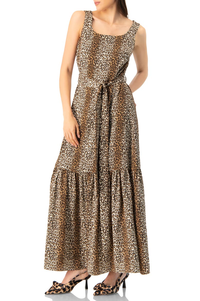 Animal Print Maxi Dress, Alternate, color, Brown
