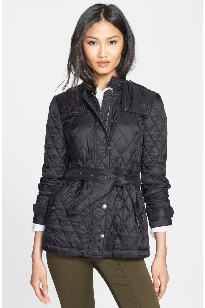 'Starkford' Belted Quilted Jacket, Alternate, color, BLACK