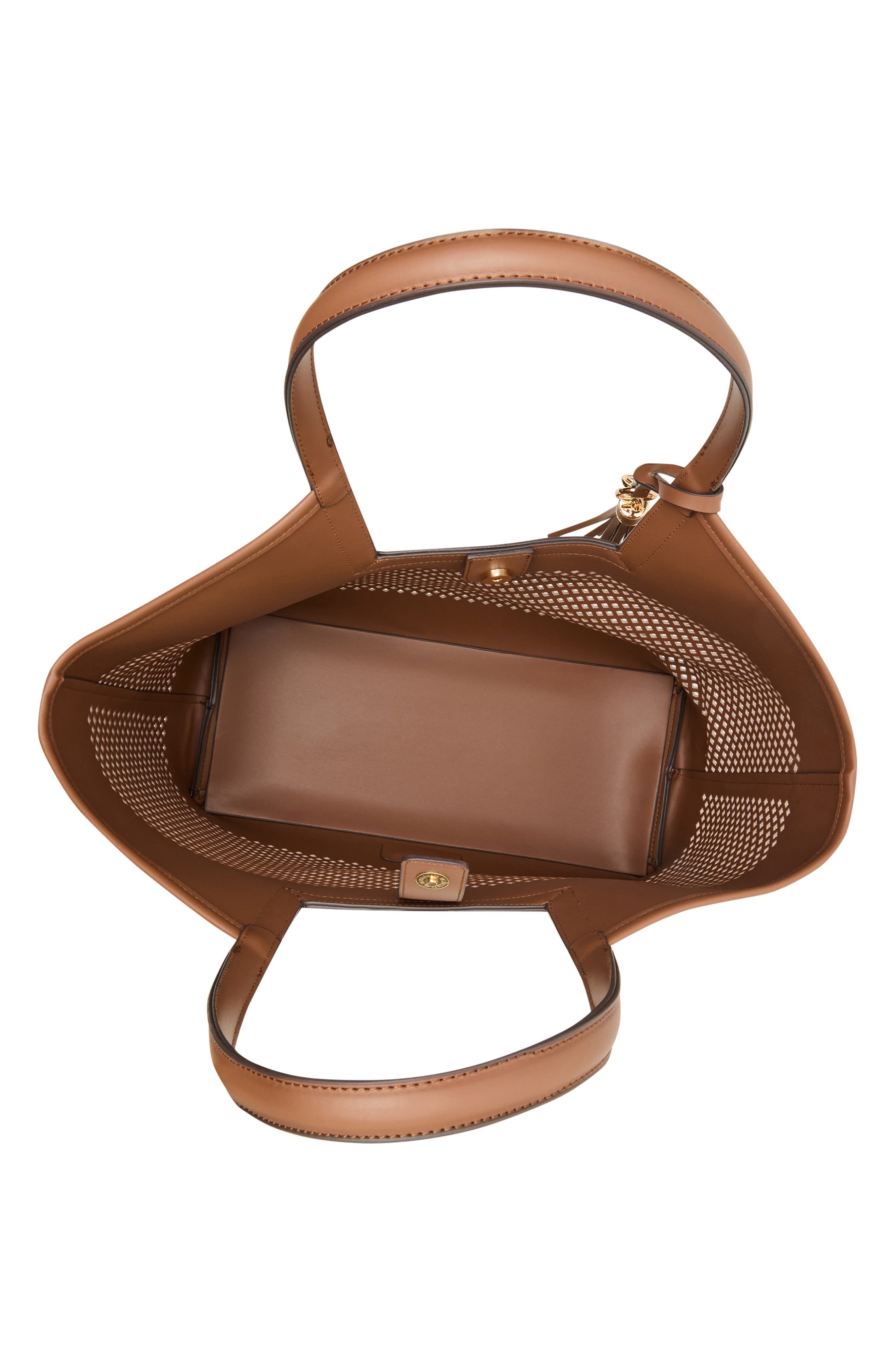 Anne Klein Large Perforated Tote Bag, Alternate, color, Chestnut Metallic Gold