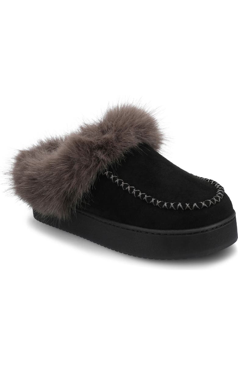 Journee Collection Taran Faux Shearling Lined Slipper, Main, color, Black
