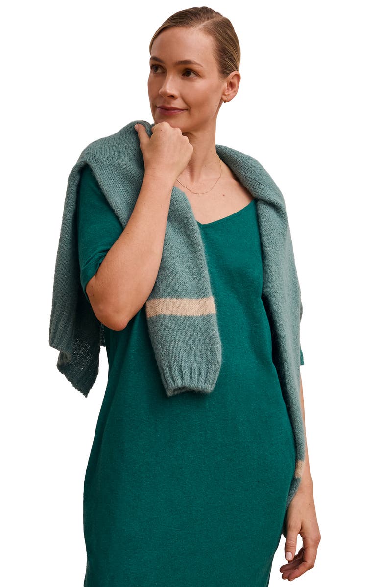 Celtic & Co. Linen Blend V-Neck Midi Dress, Alternate, color, Teal