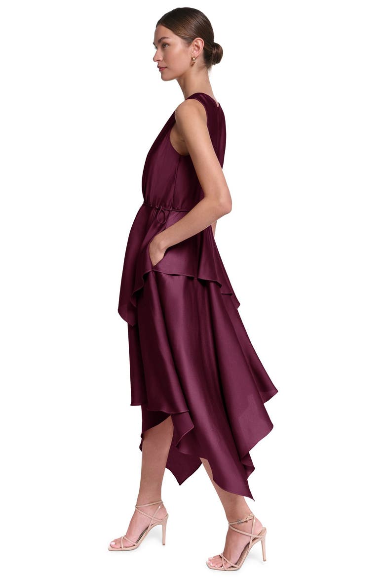 Sleeveless Satin Midi Dress with Layered Skirt, Alternate, color, Purple