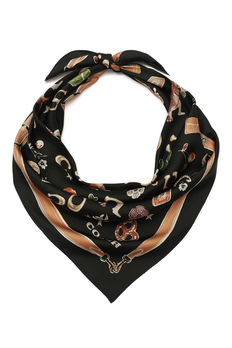 Iconic Motifs Silk Square Scarf, Alternate, color, BLACK MULTI
