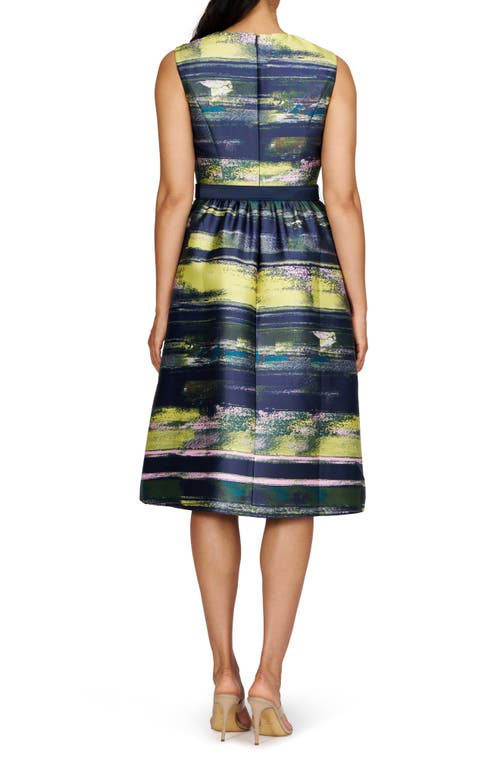 Kay Unger Spencer Belted Cocktail Dress In Navy/pink Pearl Multi