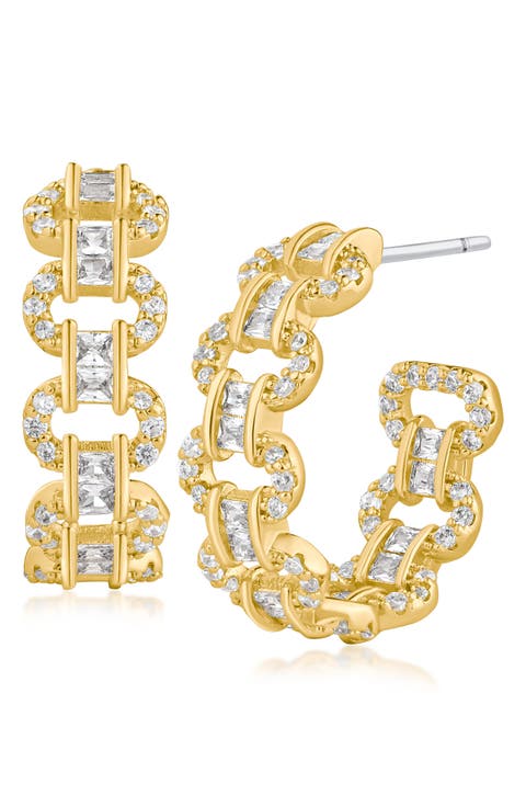 Pavé Cubic Zirconia Chain Hoop Earrings