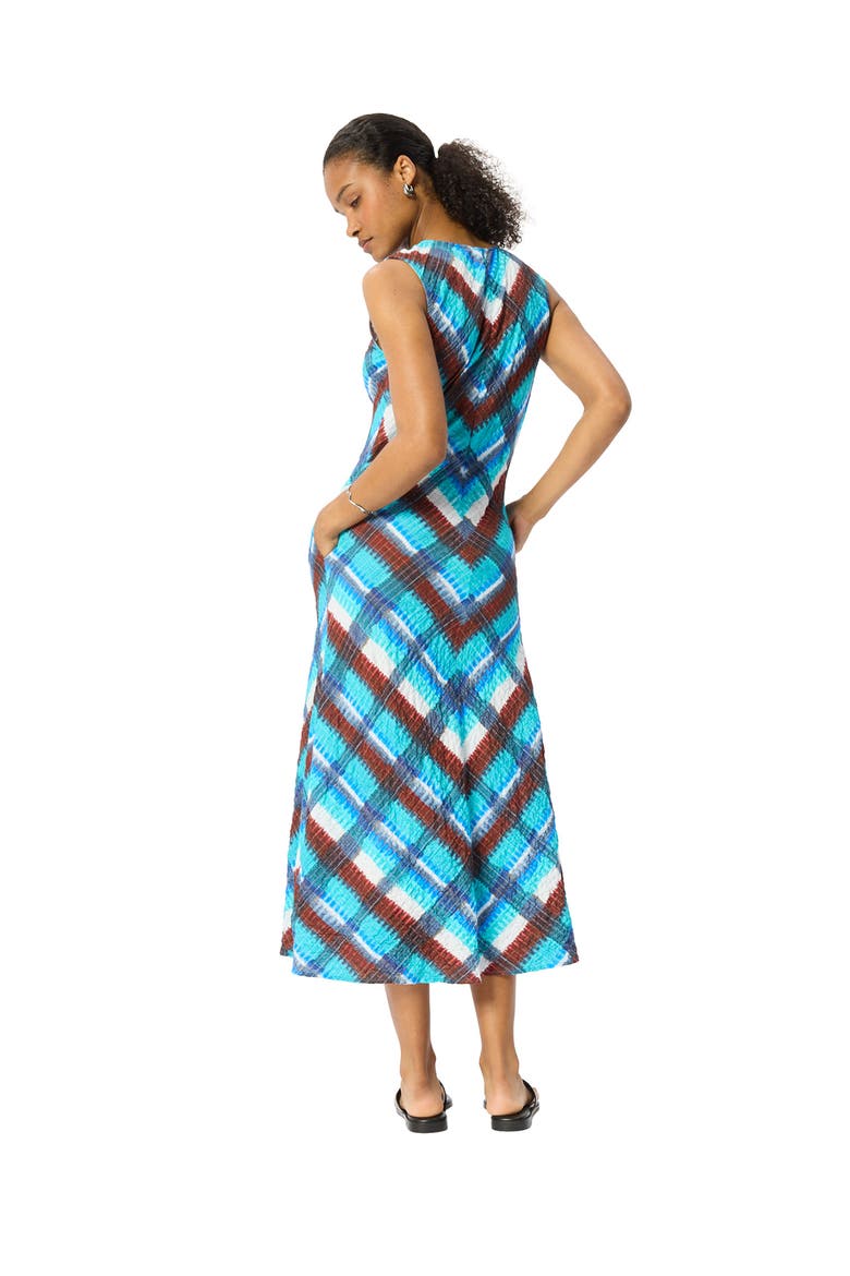 Checked V-Neck Textured Dress, Alternate, color, Blue/Multi