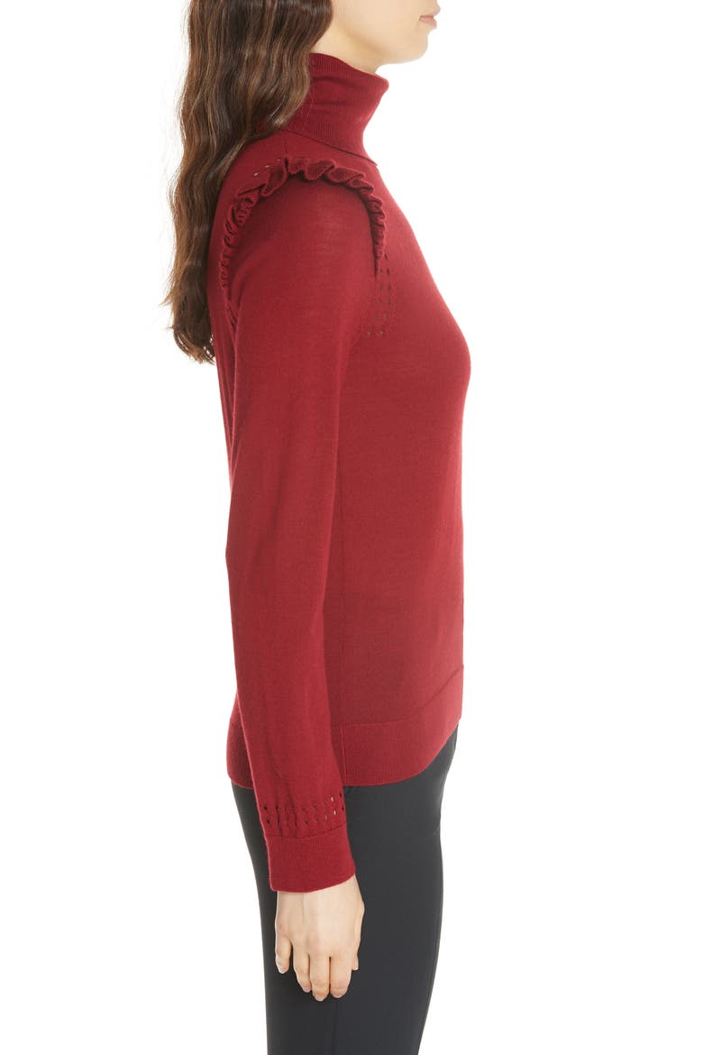 kate spade new york ruffle turtleneck sweater, Alternate, color, DEEP RUSSET