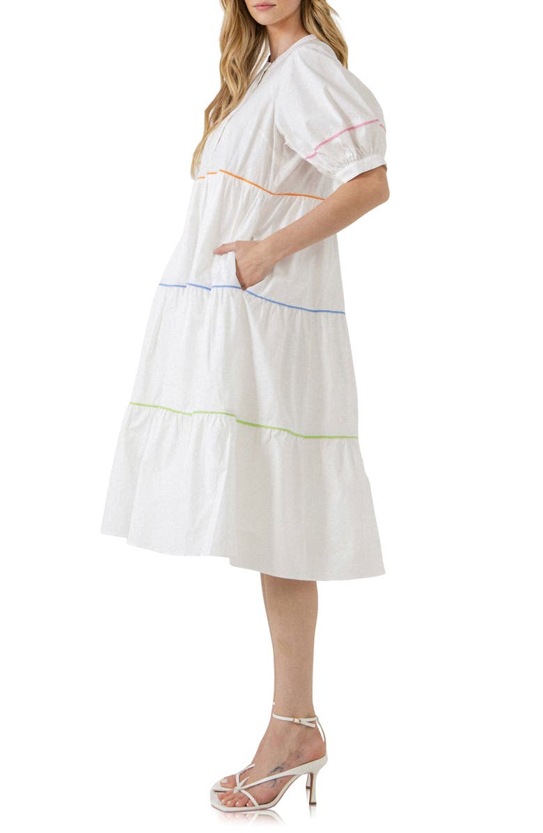 English Factory Tiered Puff Sleeve Cotton Midi Dress, Alternate, color, 