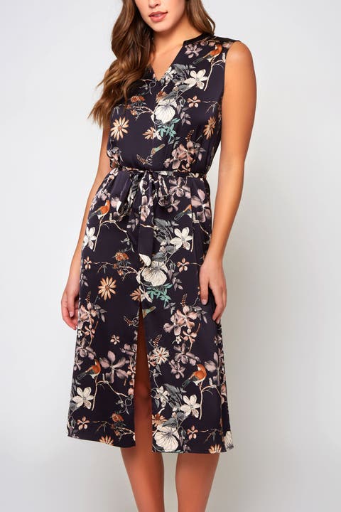 Floral Print Stretch Satin Dress