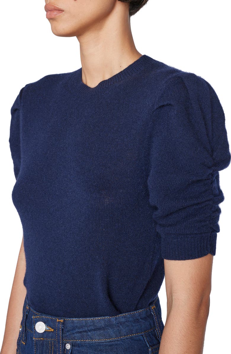 FRAME Ruched Sleeve Recycled Cashmere & Wool Sweater, Alternate, color, Navy