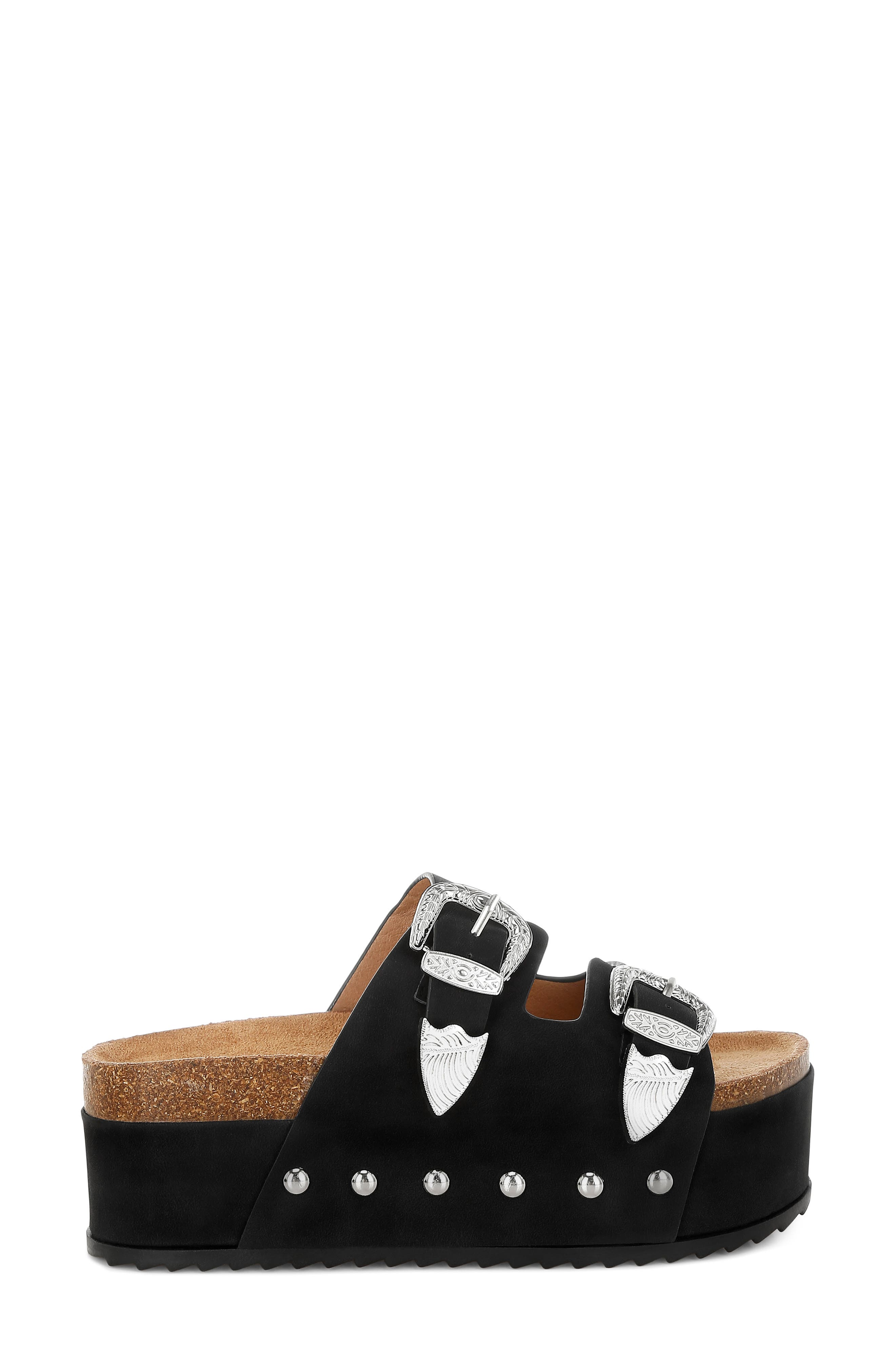 Zaphod Faux Leather Platform Slide Sandal, Alternate, color, BLACK