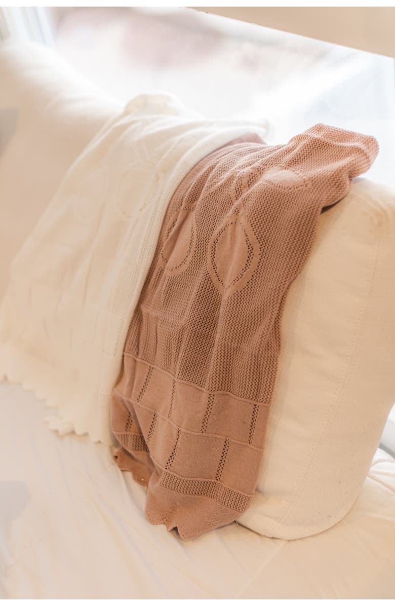 Little Fragile Cherry Print Lace Knit Blanket, Alternate, color, Off White