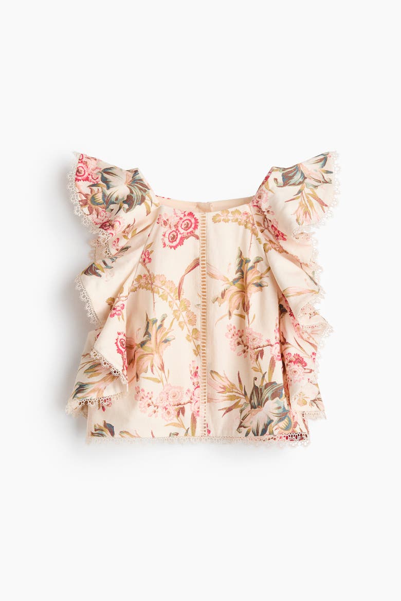 Sleeveless Linen-blend Top, Alternate, color, Light beige/floral