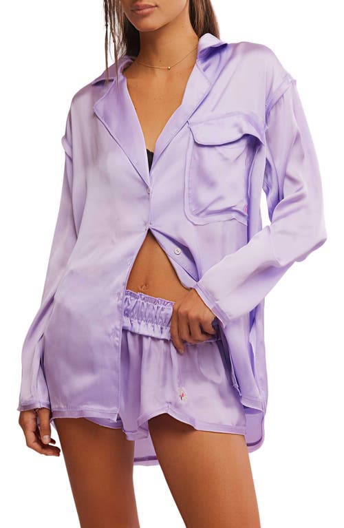Shop Free People Like Honey Long-sleeve Satin Pajama Shirt In Orchid Bloom