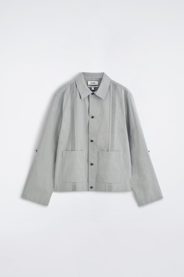 Pintucked Cotton-linen Overshirt, Alternate, color, GRAY
