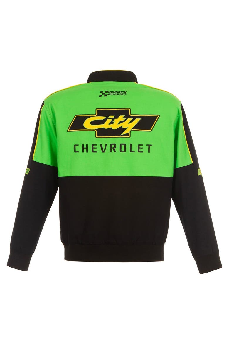 Men's JH Design Black/Green NASCAR City Chevrolet Legend Full-Snap Twill Uniform Jacket, Alternate, color, Black