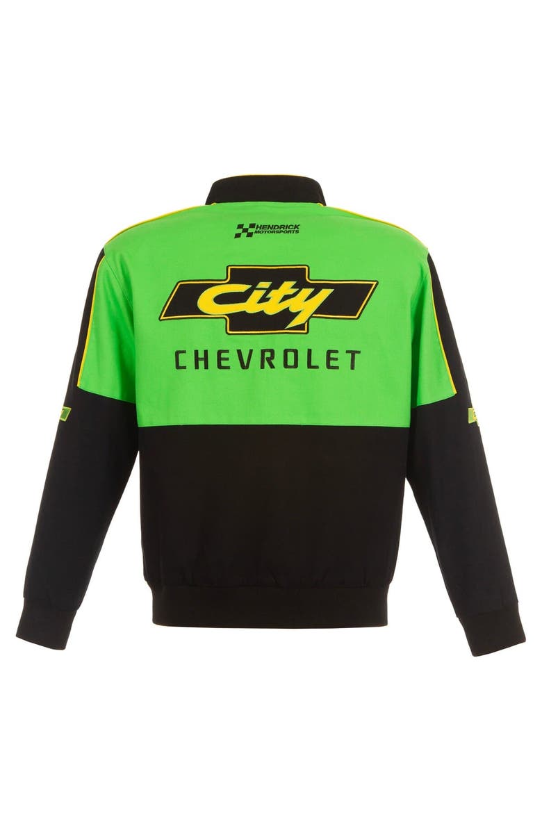 JH DESIGN Men's JH Design Black/Green NASCAR City Chevrolet Legend Full-Snap Twill Uniform Jacket, Alternate, color, Black
