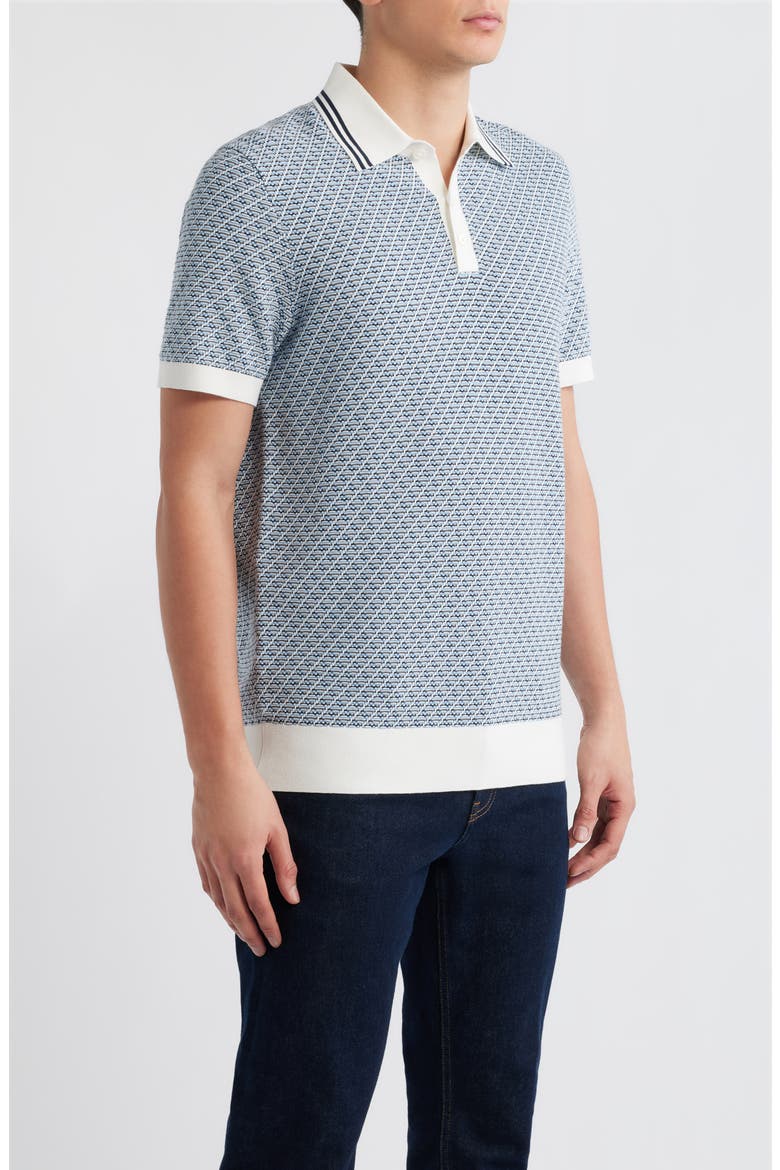 Geometric Textured Cotton Polo Sweater, Alternate, color, TEXTURE DIAMOND IVORY MULTI