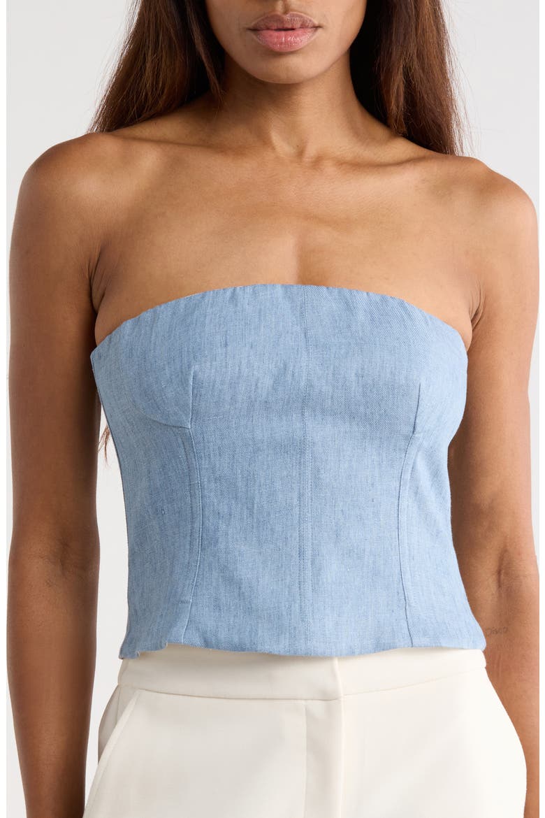 Jillian Strapless Bustier Crop Top, Main, color, LIGHT INDIGO