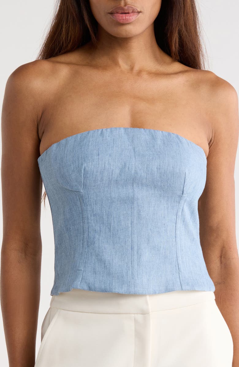 TWP Jillian Strapless Bustier Crop Top, Main, color, Light Indigo
