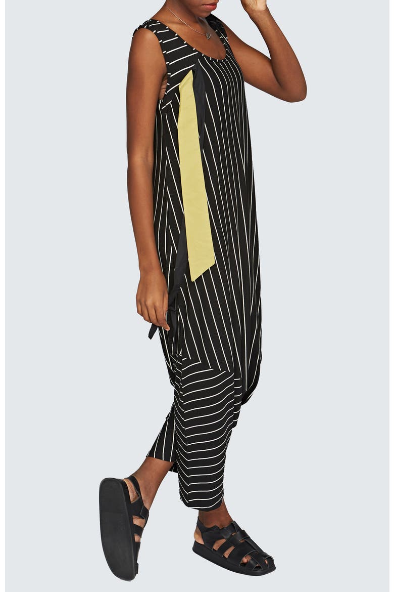 Zara Striped Viscose Jersey Jumpsuit, Alternate, color, Black