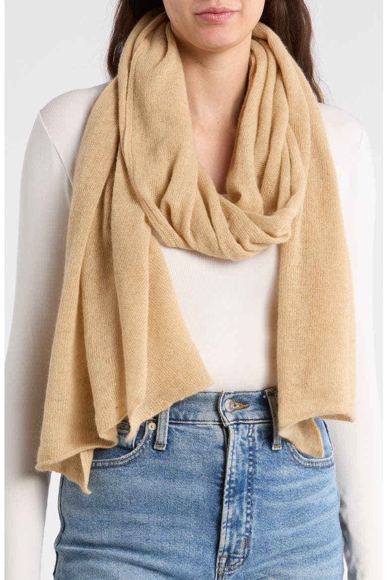 Lightweight Lambswool Blend Rolled Edge Wrap, Main, color, LIGHT CAMEL