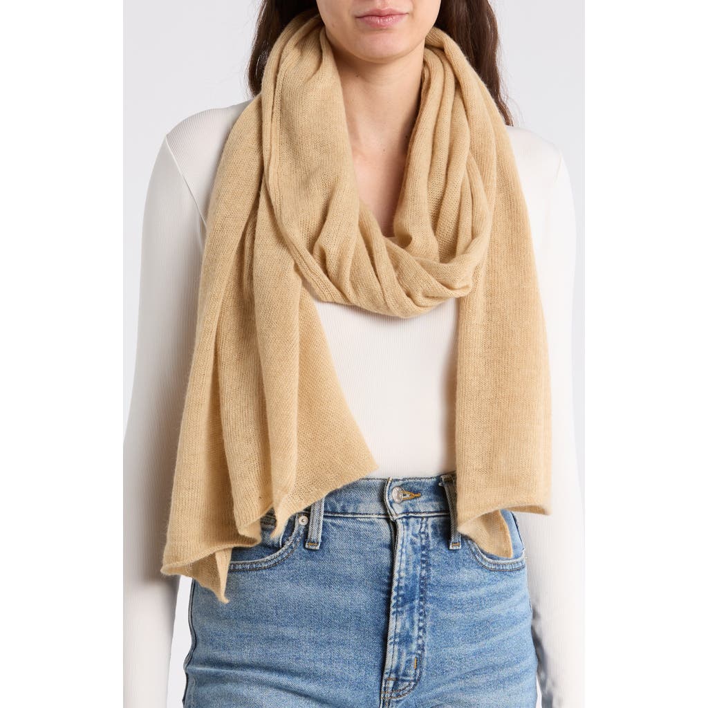 Portolano Lightweight Lambswool Blend Rolled Edge Wrap in Light Camel at Nordstrom Rack