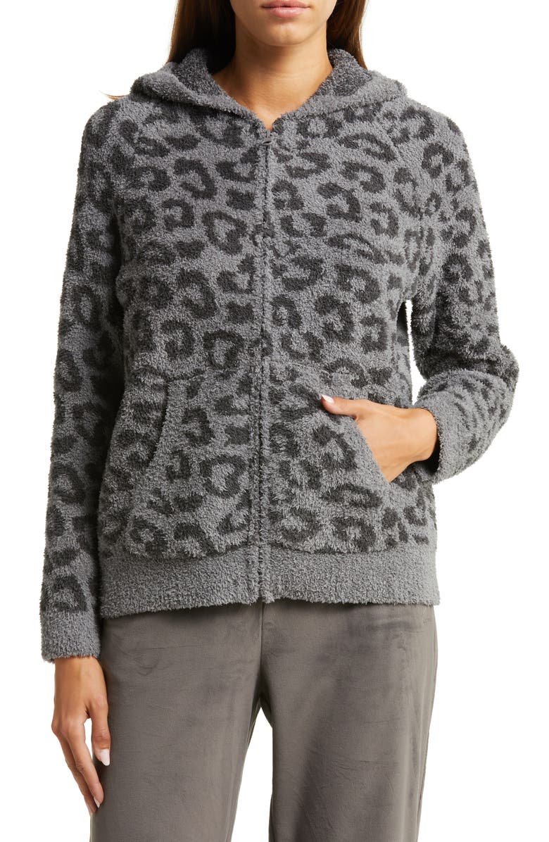 Barefoot Dreams<sup>®</sup> CozyChic<sup>™</sup> Cheetah Print Zip Hoodie, Alternate, color, Graphite-Carbon