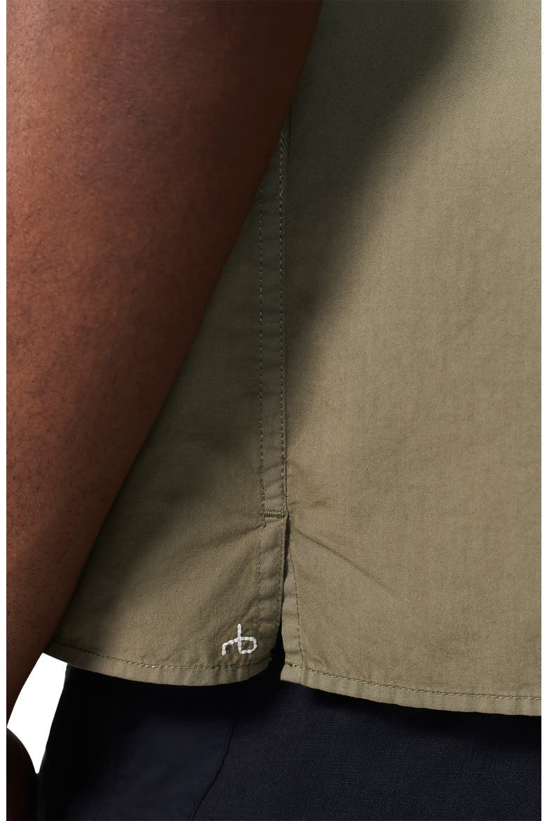 Dalton Mixed Media Patchwork Short Sleeve Button-Up Shirt, Alternate, color, BURNT OLIVE