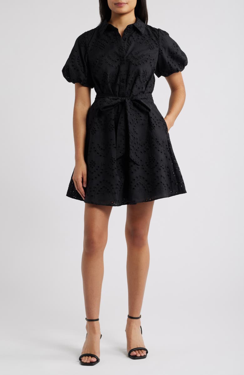 Sam Edelman Puff Sleeve Eyelet Shirtdress, Main, color, 